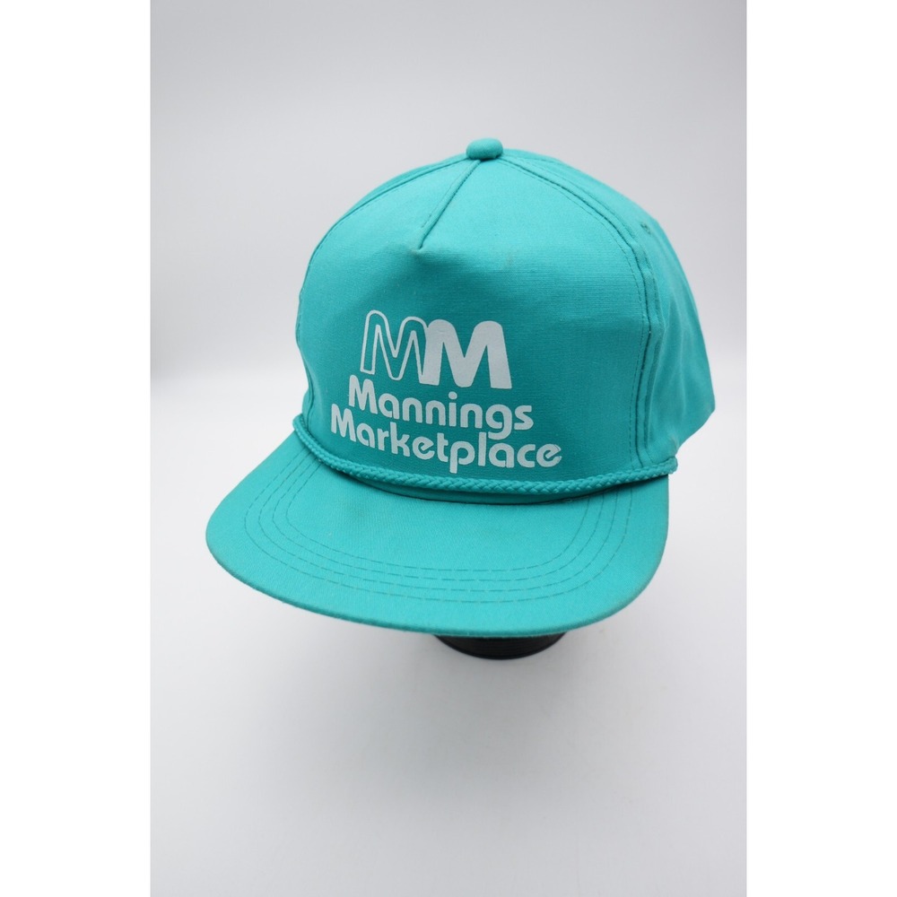 Vintage Snapback Trucker Hat Cap Manning Marketplace Blue Rope Grocery Yupoong